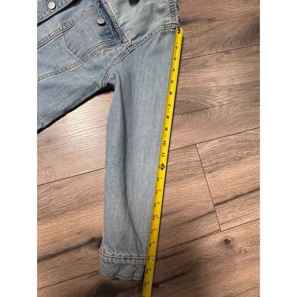 Old Navy PS X ON Distressed Light Wash Denim Jacket XL (14-16) Frayed Hem Button - Picture 8 of 11
